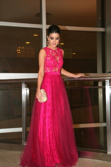 Rose Red Collared Evening Dress Ball Gown.