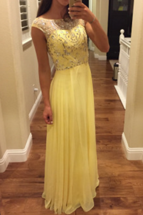 Prom Dress,yellow Chiffon Prom Dresses,a Line Prom Dress, Crystal Beaded Evening Dress, Formal Dress