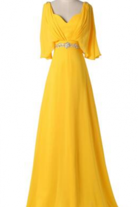 Yellow Long Dress Beaded Waist Waist Length Prom Dress Cloak Elegant Feminine Evening Dress
