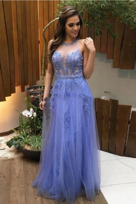 Charming Prom Dress,tulle Prom Dress, Appliques Prom Dress,a-line Evening Dress