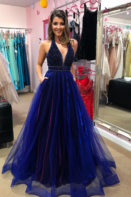 Charming Prom Dress, Beaded Tulle Prom Dresses, Sexy Prom Gowns,elegant Evening Dresses