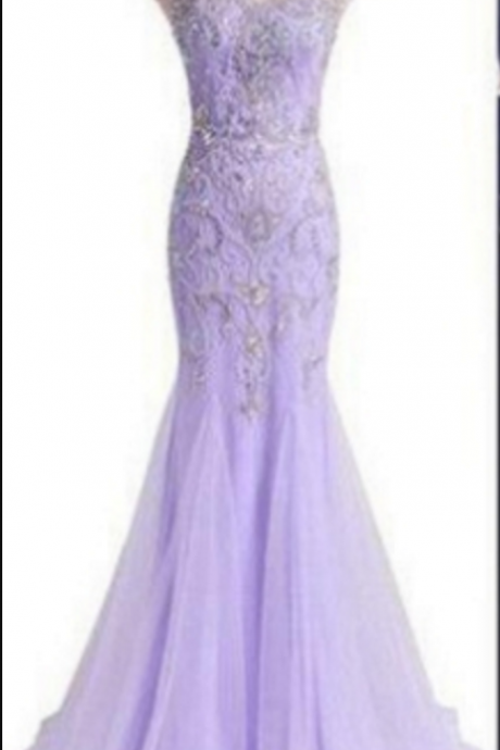 Sleeveless Beaded Embellished Mermaid Tulle Long Prom Dress, Evening Dress