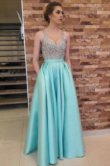 Charming Crystal Beading Prom Dress, Floor Length Long Prom Dresses, Elegant Homecoming Dress