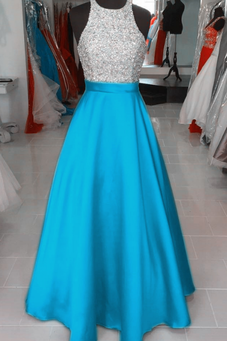 Turquoise Blue Prom Dresses,long Evening Dresses,shinning Beading Evening Prom Gown,satin Prom Gowns