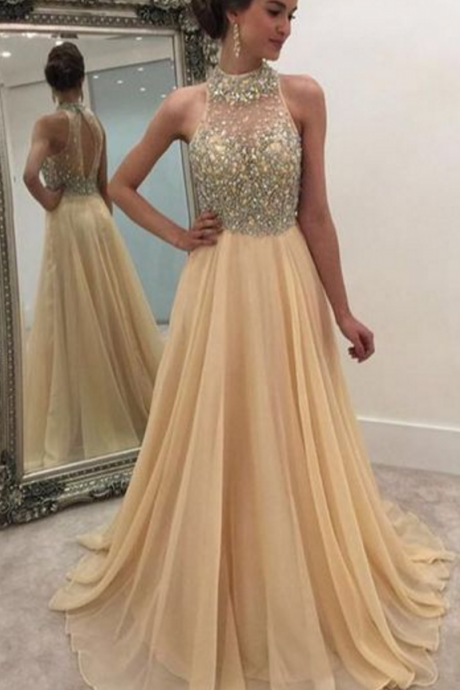 Style High Quality Prom Dress With Beading,champagne Prom Dress,prom Dress,long Prom Gowns,modest Prom Party Dress,dress For Prom ,formal