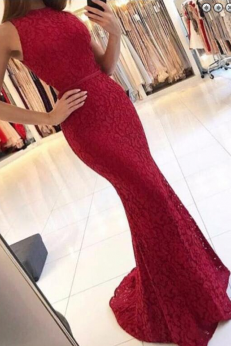 Red Prom Dresses,lace Evening Dress,mermaid Formal Gowns,women Banquet Dress