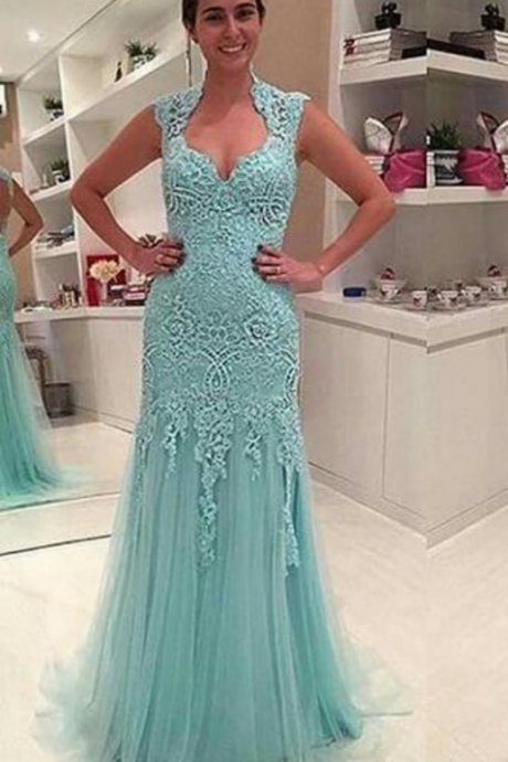 Mint Green Lace Prom Dresses ,floor Length Evening Gowns,open Back Formal Party Dress,banquet Dress