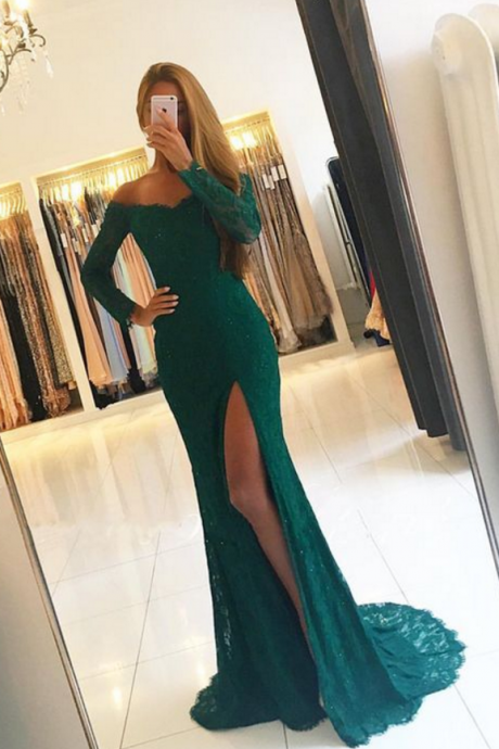Green Lace Evening Dresses Mermaid Ever Pretty Long Sleeve Formal Dress Women Evening Gowns