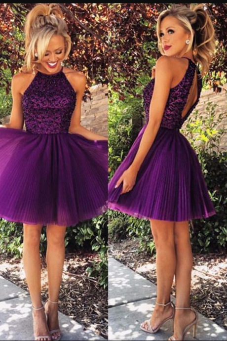 Short Homecoming Dress,party Dress,charming Homecoming Dress,graduation Dress,purple Homecoming Dress,halter Homecoming Dress