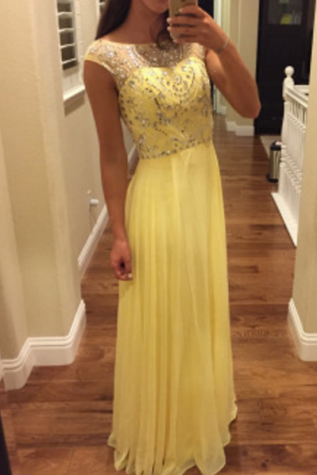 Sexy Prom Dress,sleeveless Yellow Beaded Prom Dresses,long Evening Dress,formal Dress
