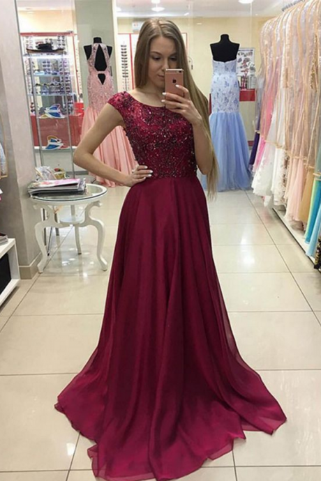 Chiffon Sequins Prom Dress, Modest Prom Dresses, Long Dress For Teens