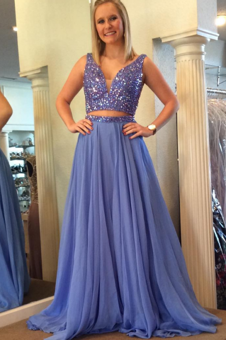 Lavender Prom Dress,two Piece Prom Dress,long Prom Dresses,2 Piece Prom Gowns