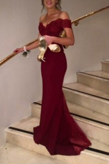 Burgundy Drop Sleeves Mermaid Prom Dresses,v Back Open Back Lace Prom Dress,wine Red Sexy Evening Dress Party Gowns