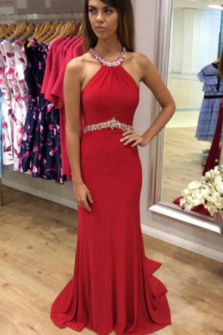 Sexy Prom Dress,red Backless Prom Dresses,long Homecoming Dress,formal Evening Dress,sleeveless Chiffon Prom Dresses