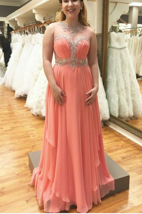 Beaded Illusion Neckline Prom Dress Personalized Evening Dress
