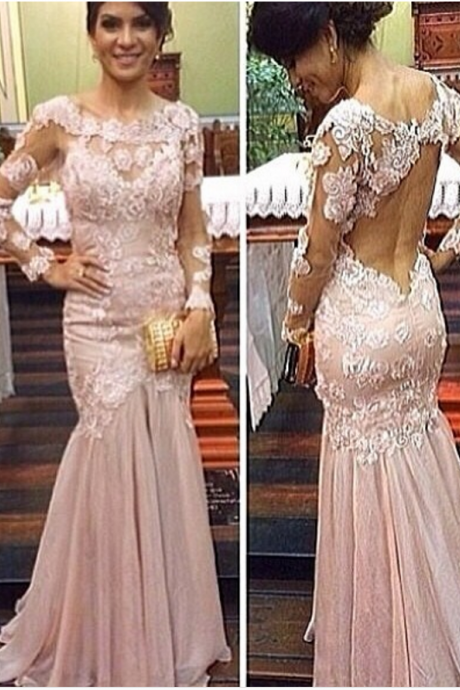 Fashion Sexy Prom Dress Evening Dresses Long Sleeves Open Back Mermaid Lace Dress,party Dress,wedding Guest Prom Gowns,