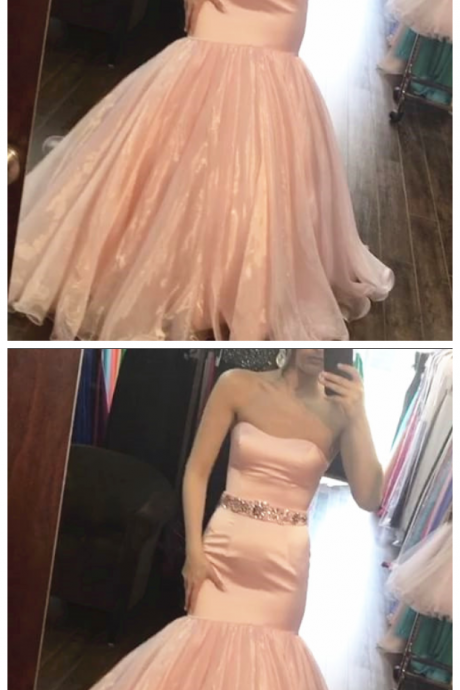 Blush Pink Satin Mermaid Prom Dresses ,with Crystal Beaded Sashes Prom Dress,mermaid Long Prom Dress,graduation Dress
