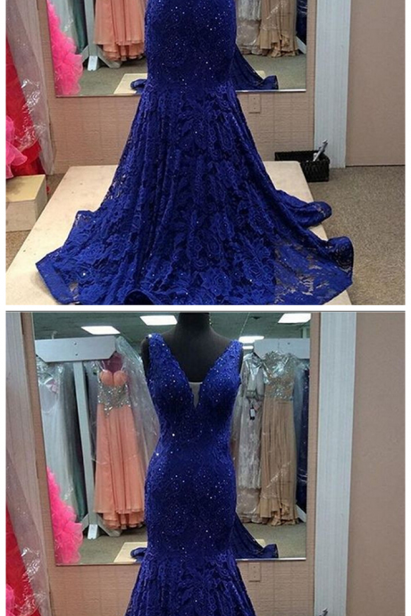 Royal Blue Prom Dresses, Gorgeous Prom Dress, Off Shoulder Lace Prom Dress, V-neck Prom Dress, Elegant Prom Dress, Inexpensive Evening Gown,