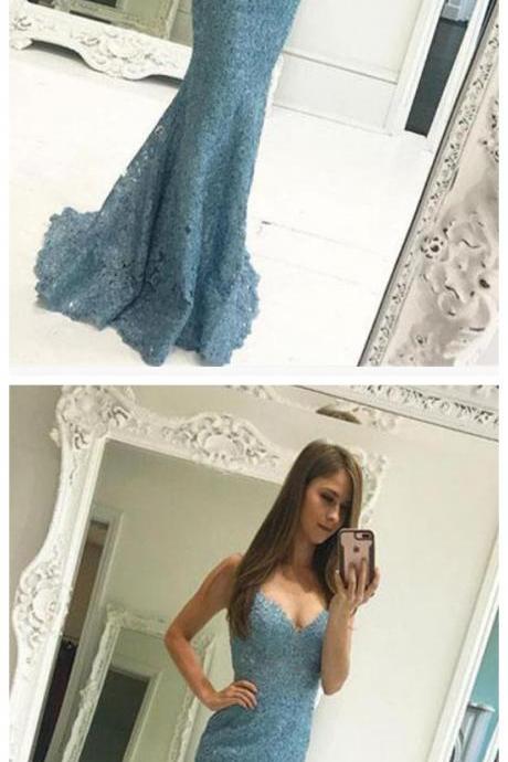 Elegant Lace Mermaid Spaghetti Strap Prom Dresses