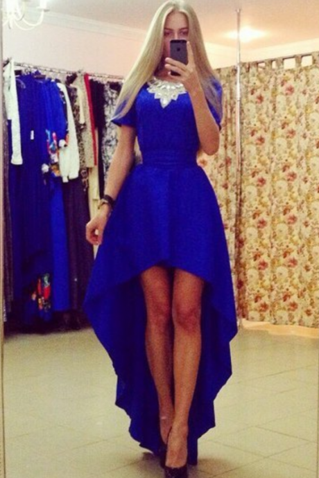 Royal Blue Evening Dresses, Beading Prom Dresses, Hilo Party Dress, Long Formal Dress