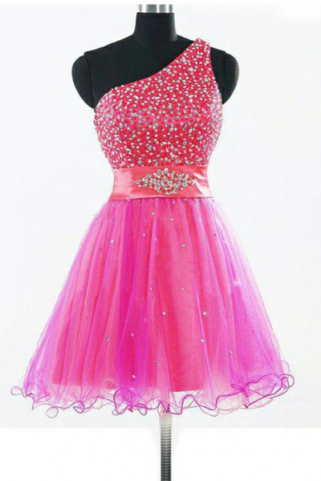 Empire Pink Homecoming Dresses Laced Up Sleeveless Bandage One Shoulder Above Knee Homecoming Dress