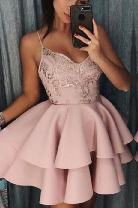 Pink Sweetheart Sequin Short Prom Dress, Pink Homecoming Dress