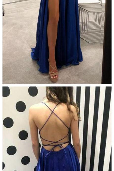 Spaghetti Strap Formal Dress With Side Slit, Sexy Sleeveless Long Prom Dress