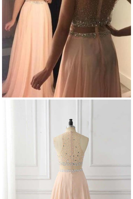 A Line Sleeveless Prom Dress With Rhinestone, Chiffon Long Prom Dress