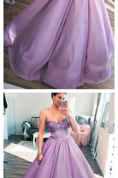 Lilac Sweetheart Ball Gown, Puffy Floor Length Quinceanera Dress, Applique Prom Dress