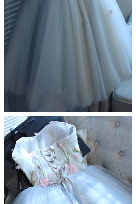 Beautiful Sweetheart Tulle Graduation Dress With Flower, A Line Strapless Cute Homecoming Dress