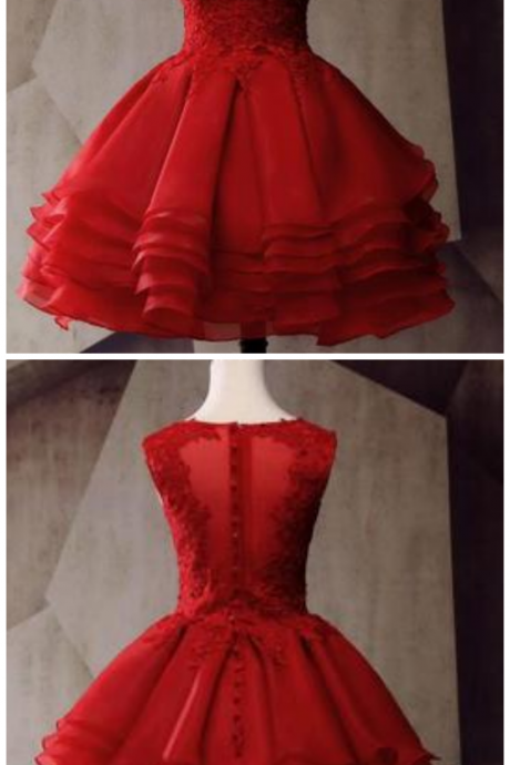 Scoop Neck Sleeveless Lace Applique Tiered Tulle Short Homecoming Dresses