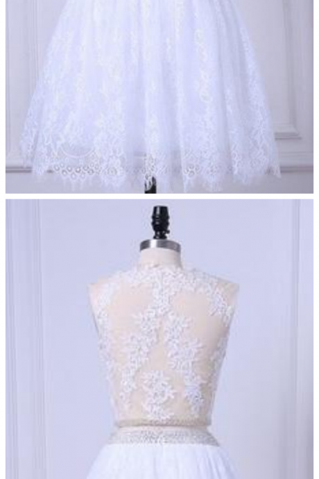 Two Pieces Sleeveless Lace Homecoming Dresses,beaded Cocktail Dresses