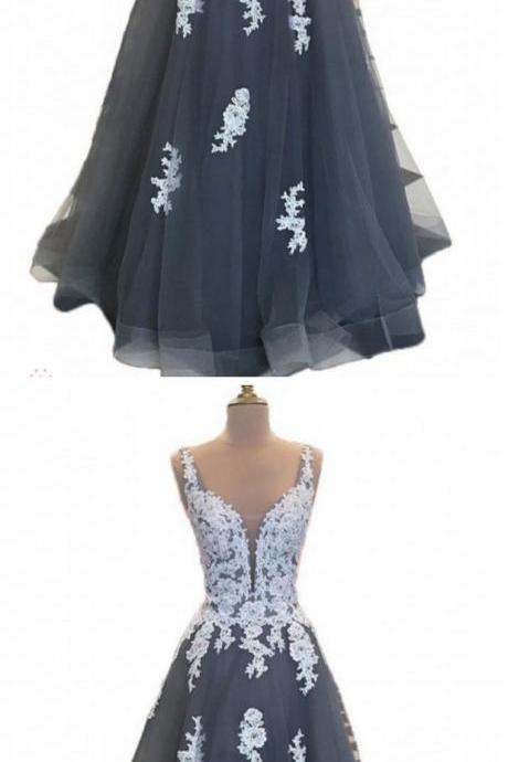 Long Prom Dresses, Grey Prom Dresses, Prom Dresses White, Lace Prom Dresses
