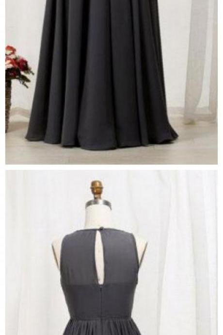 Dark Gray Chiffon Long Bridesmaid Dresses,wedding Party Dress For Bridesmaid