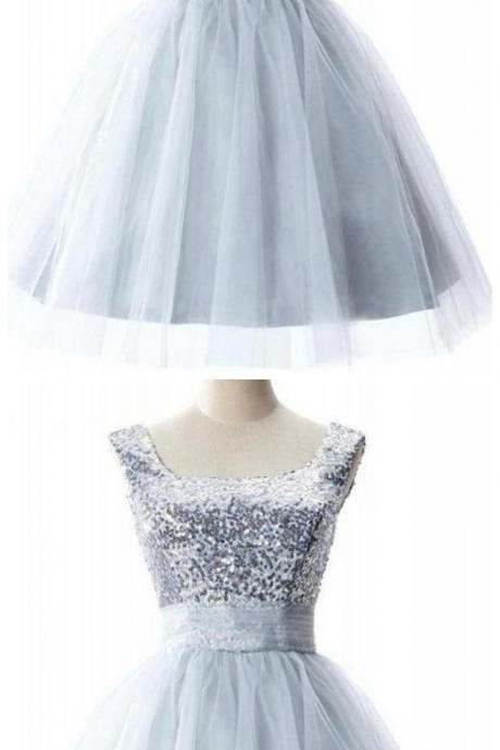 Cute Short Girly Silver Homecoming Dresses