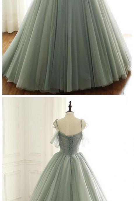 Light Green Tulle Long Prom Dress, Green Evening Dress