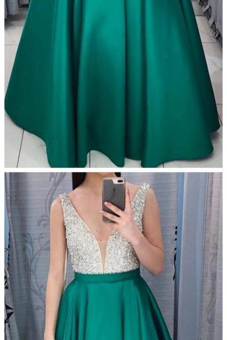 Sparkling Emerald Green Long Prom Dress With Beaded