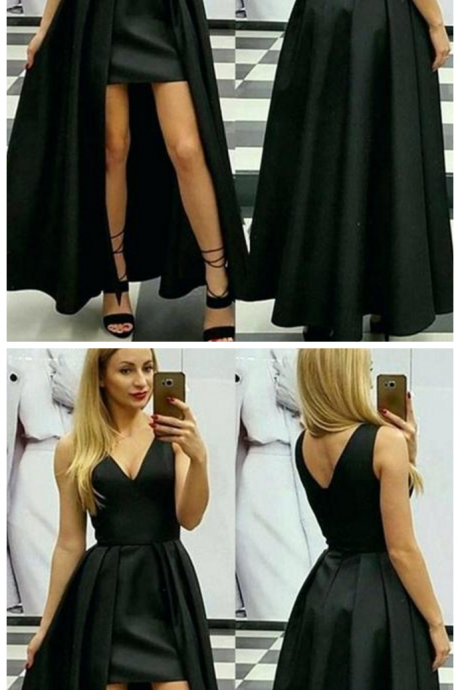 Black Prom Dress Custom Made Satin Evening Party Dress Fashion School Dance Dress