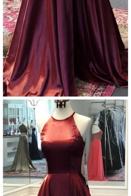 Long Burgundy Prom Dress With Side Slit Custom Made Satin Long Evening Party Dress Fashion Long School Dance Dress