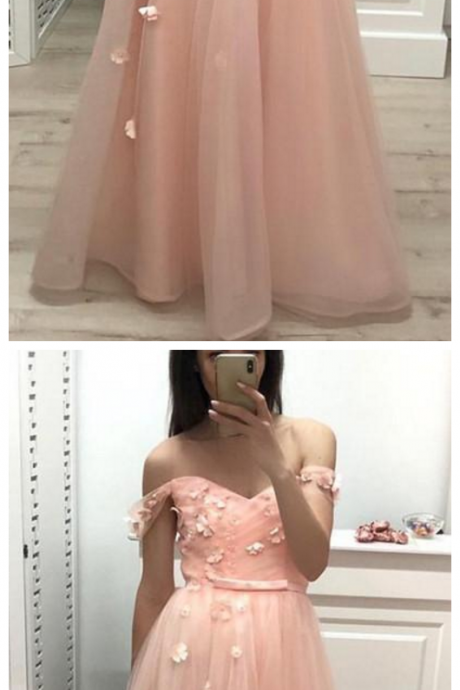 Long Prom Dress With Off Shoulder Straps Custom Made Pink Graduation Party Dress Fashion Floor Length School Dance Dress