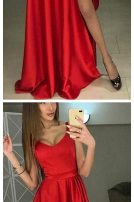 Red Satin High Low Prom Dress Custom Made Sexy Evening Gowns Fashion Long School Dance Dress
