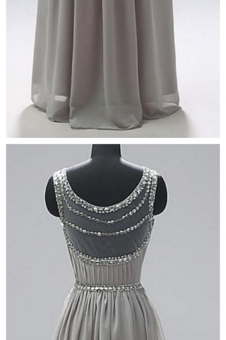 Chiffon Jewel Neckline A-line Prom Dresses
