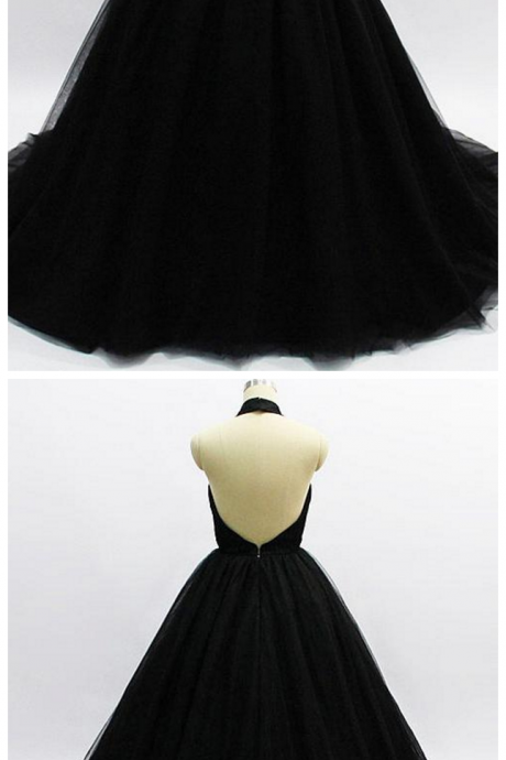 Tulle Halter Neckline Floor-length Ball Gown Evening Dresses