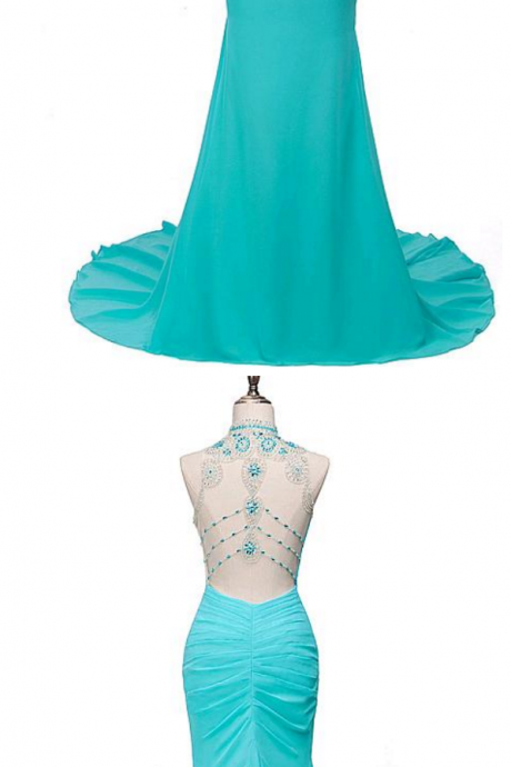 Chiffon Illusion High Collar Mermaid Evening Dresses