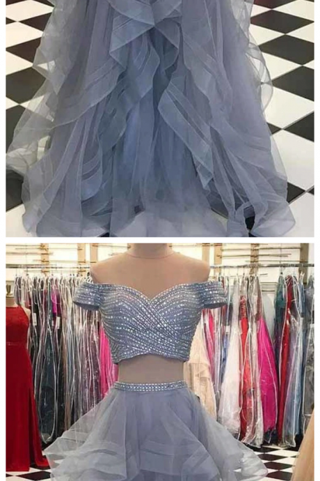 Two Piece Prom Dresses,ruffled Prom Dress