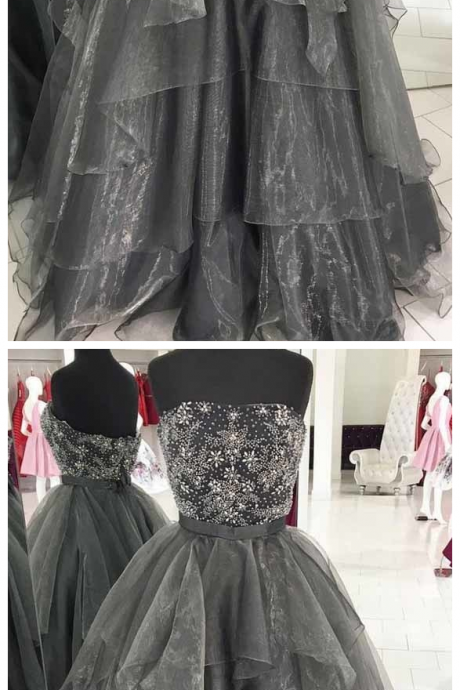 Organza Grey Prom Dresses,strapless Prom Dress