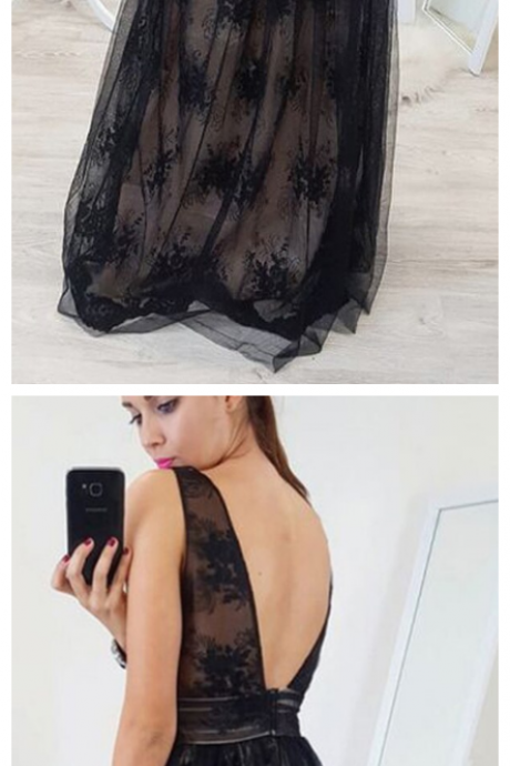 Lace Evening Dresses,black Long Prom Dress