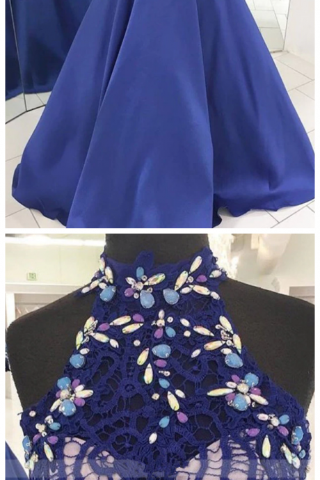 Royal Blue Prom Dresses,satin Two Piece Prom Dress