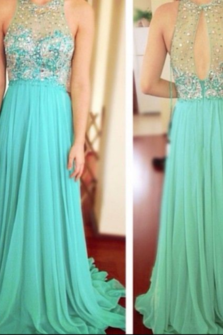 Sexy Prom Dress, Turquoise Blue Prom Dress, Beaded Prom Dress, A Line Prom Dress, Chiffon Prom Dress, Elegant Prom Dress, Long Prom Dress, Prom