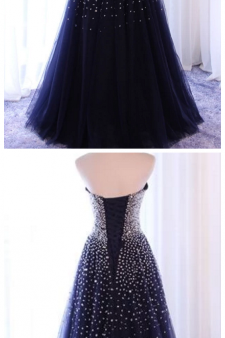 Sparkle Navy Blue Tulle Long Prom Dress, Prom Dresses , Party Dresses
